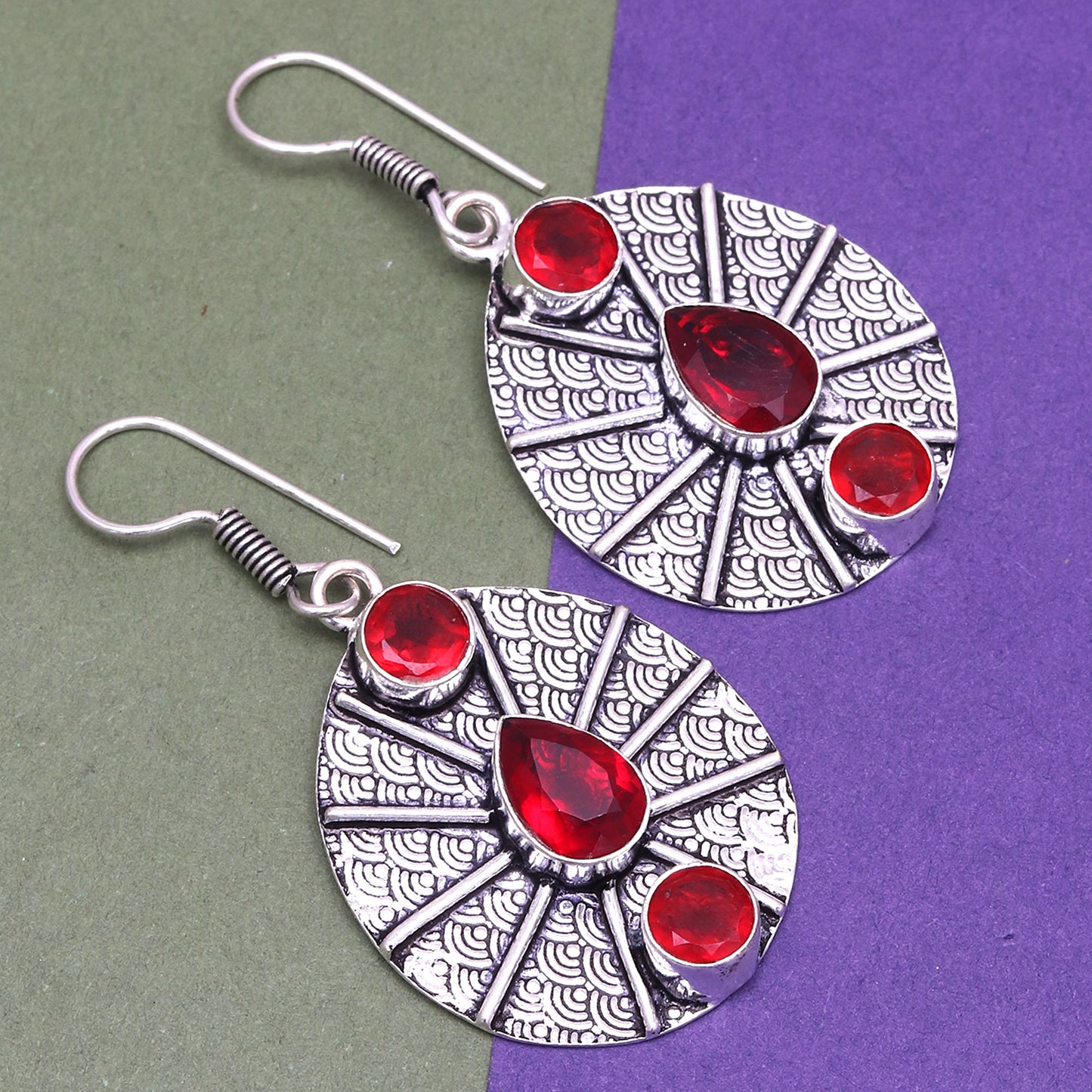 Classic Garnet Silver Stud Earrings For Special Occasions.