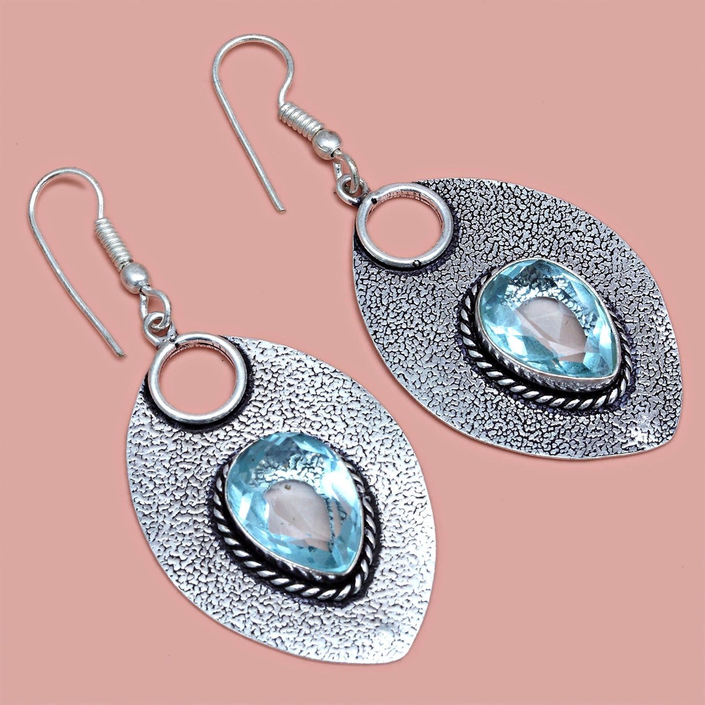 Topaz Blue Pendant Sky Earrings Set Silver Sterling Jewelry 925 Ring Earring