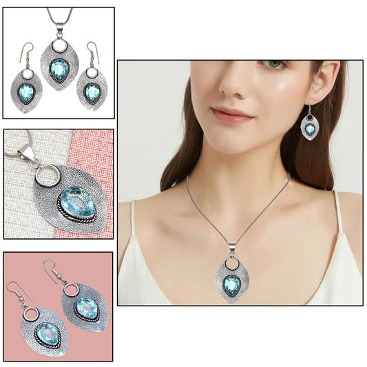 Topaz Blue Pendant Sky Earrings Set Silver Sterling Jewelry 925 Ring Earring