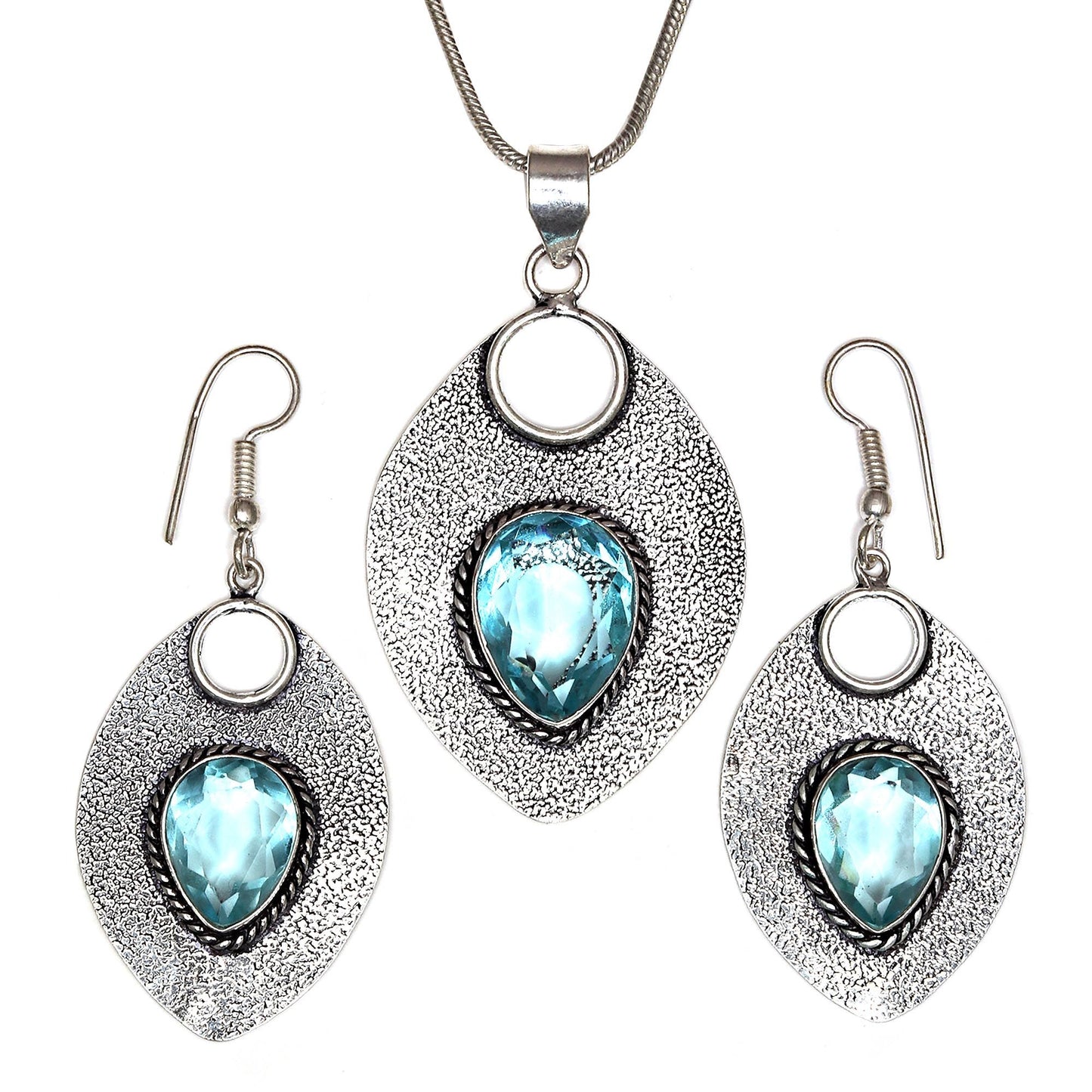 Topaz Blue Pendant Sky Earrings Set Silver Sterling Jewelry 925 Ring Earring