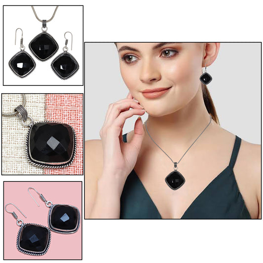 Black Spinal Silver Pendant With Earring Set Gemstone Jewelry 925 Handicraft Valentine'Day Gold