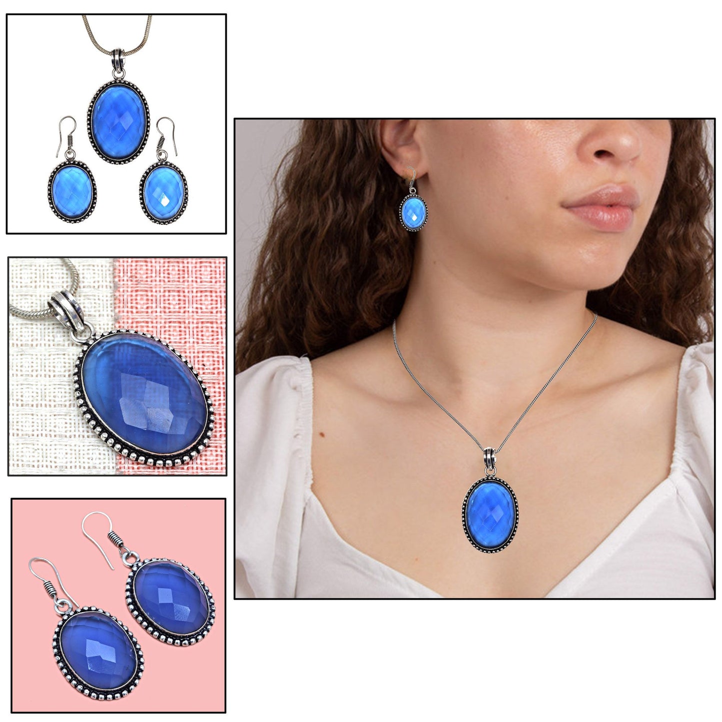 Tanzanite Set Silver Jewelry Quartz 925 Gemstone Pendant 18-20'' Necklace