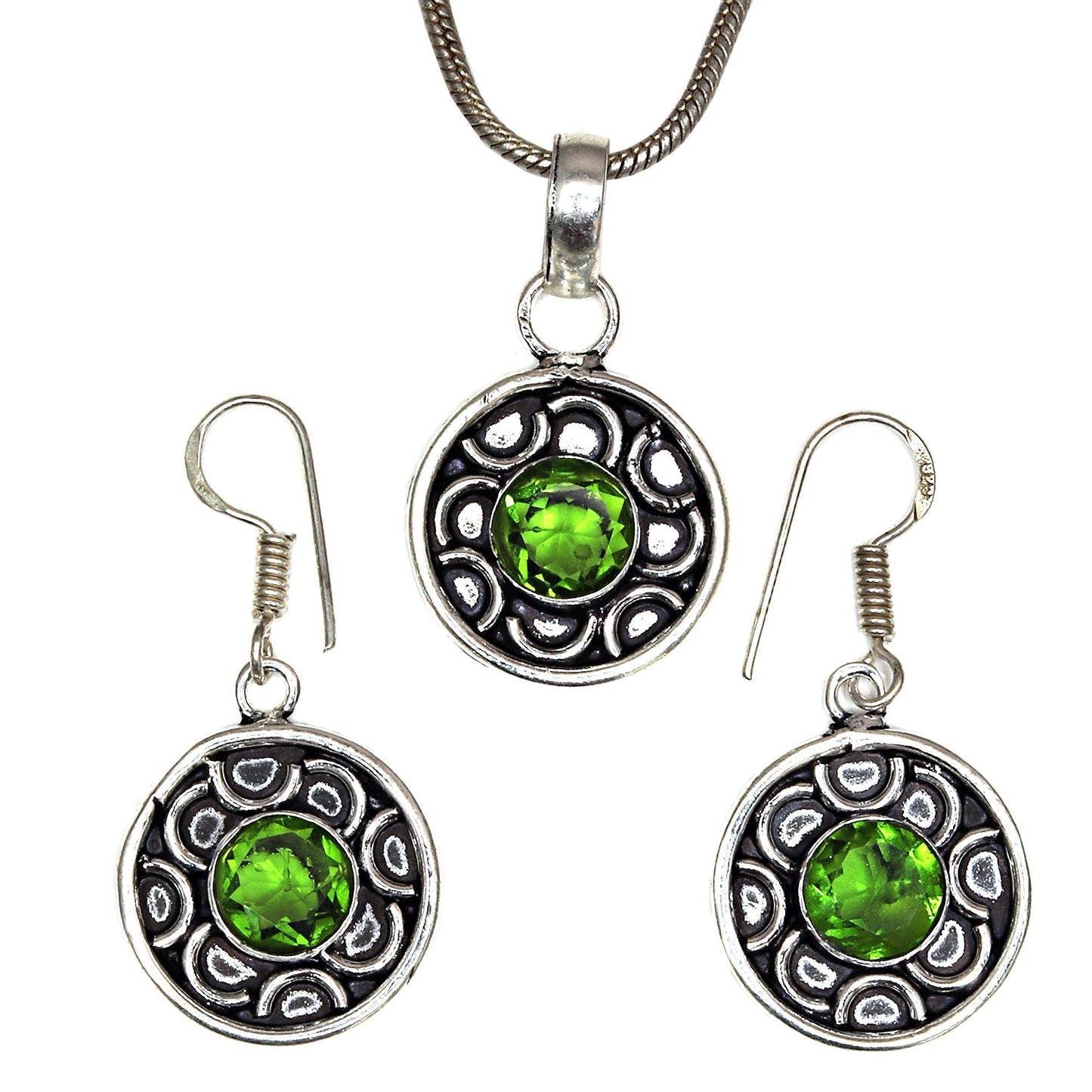 Peridot Silver 925 Gemstone Pendant Jewelry Set Quartz Necklace 18-20''