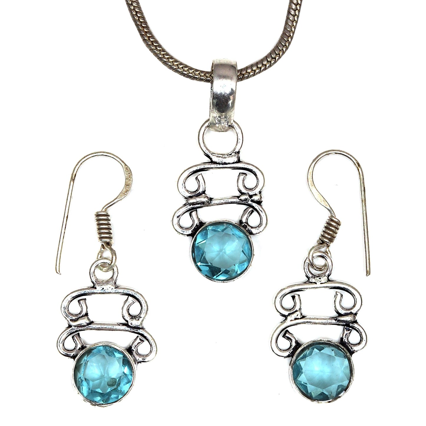 Blue Topaz London Necklace With Earrings Set Sterling 925 Earring Gemstone Gold Stud