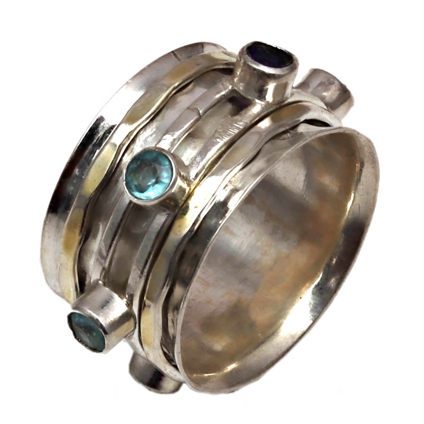 Blue Topaz Spinner Ring, 925 Sterling Silver Ring