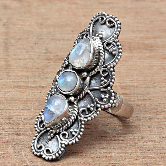 Natural Rainbow Moonstone Ring, Handmade Jewelry, Gemstone Jewelry, Promise Birthstone, 925 Sterling Silver, Meditation Ring