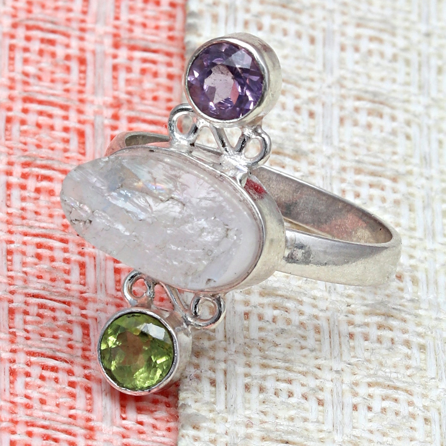 Natural Rainbow MoonStone Rough Gemstone Jewelry Ring, Multi Stone Handmade Ring For Every Occasions