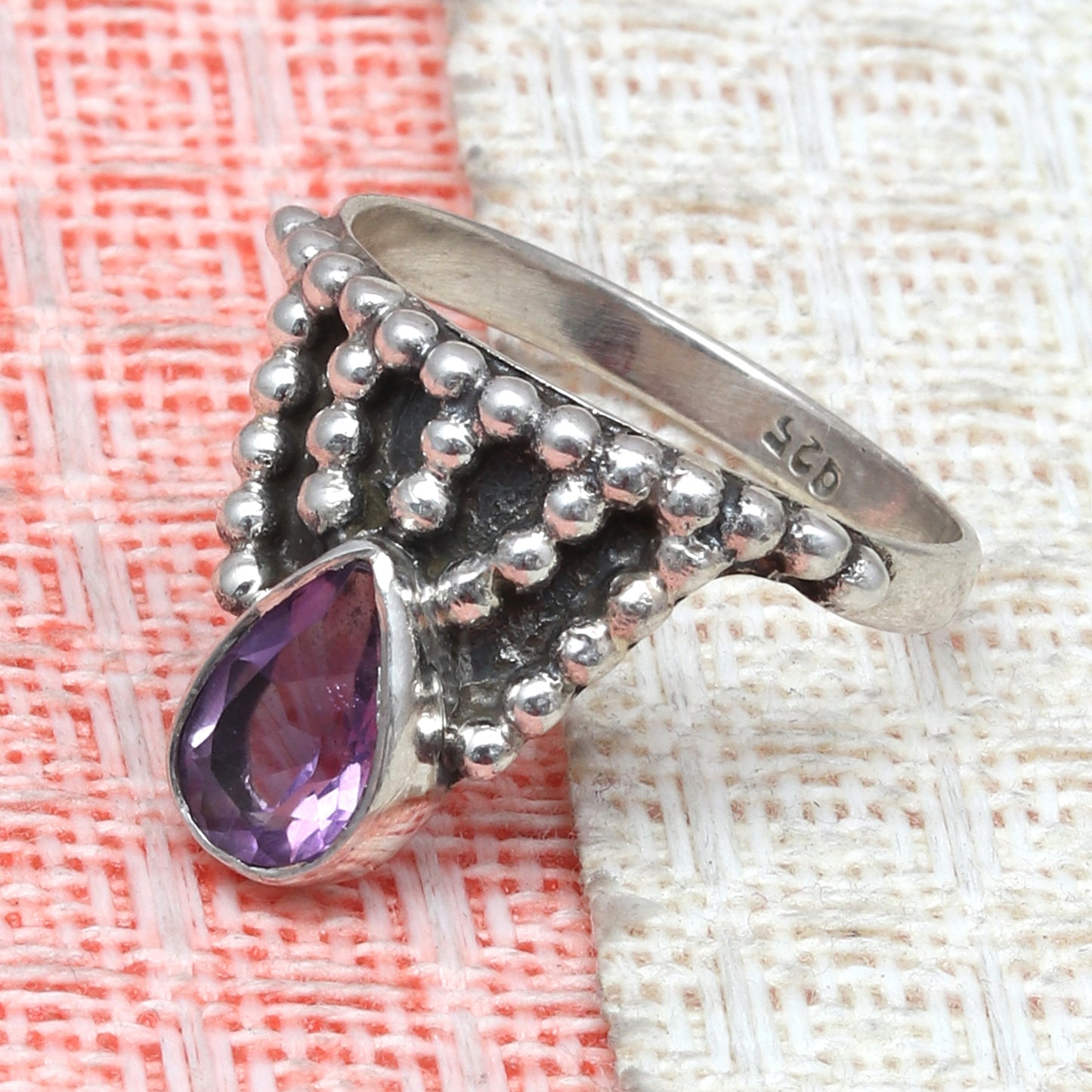 Handmade Amethyst Ring in Silver, Natural Gemstone Jewelry - KG Impex