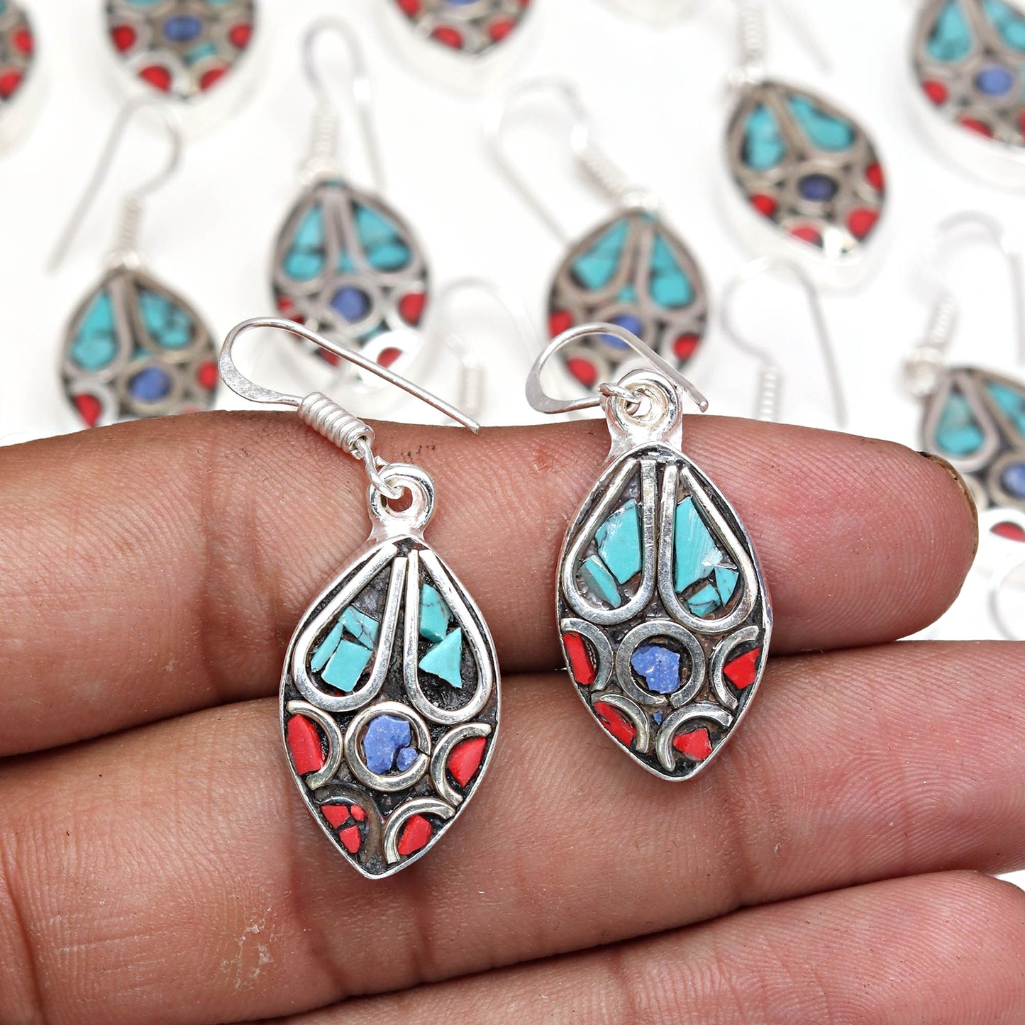 Added Added Added Added Added Added Nepali Jewelry Earrings For Women's Unisex , Handmade Earrings ,Gift For Her, Red Coral,Tibetan Turquoise Jewelry Earrings