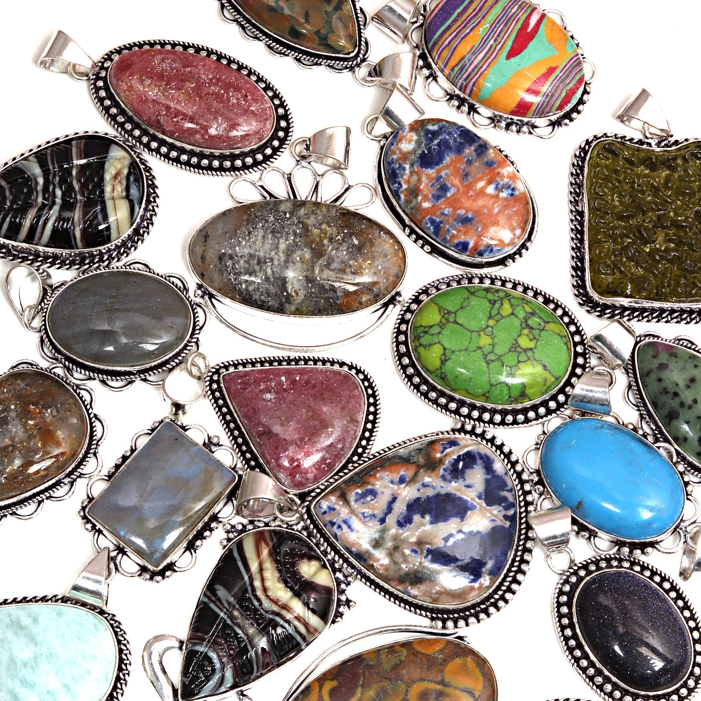 20 Pcs Lot 925 Sterling Silver Mix Gemstone Lot Pendant , Mix Designs For Men's & Women's Silver Jewelry Necklace