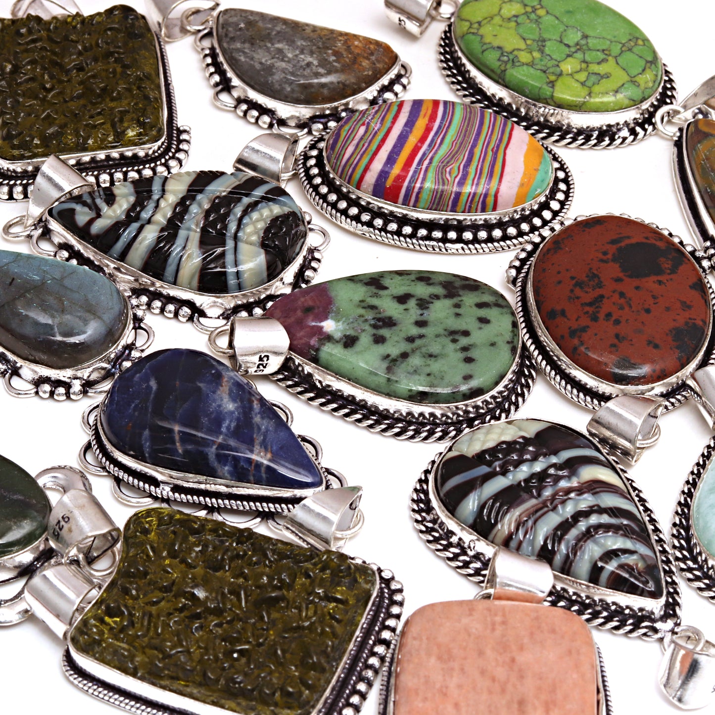 20 Pcs Lot 925 Sterling Silver Mix Gemstone Lot Pendant , Mix Designs For Men's & Women's Silver Jewelry Necklace