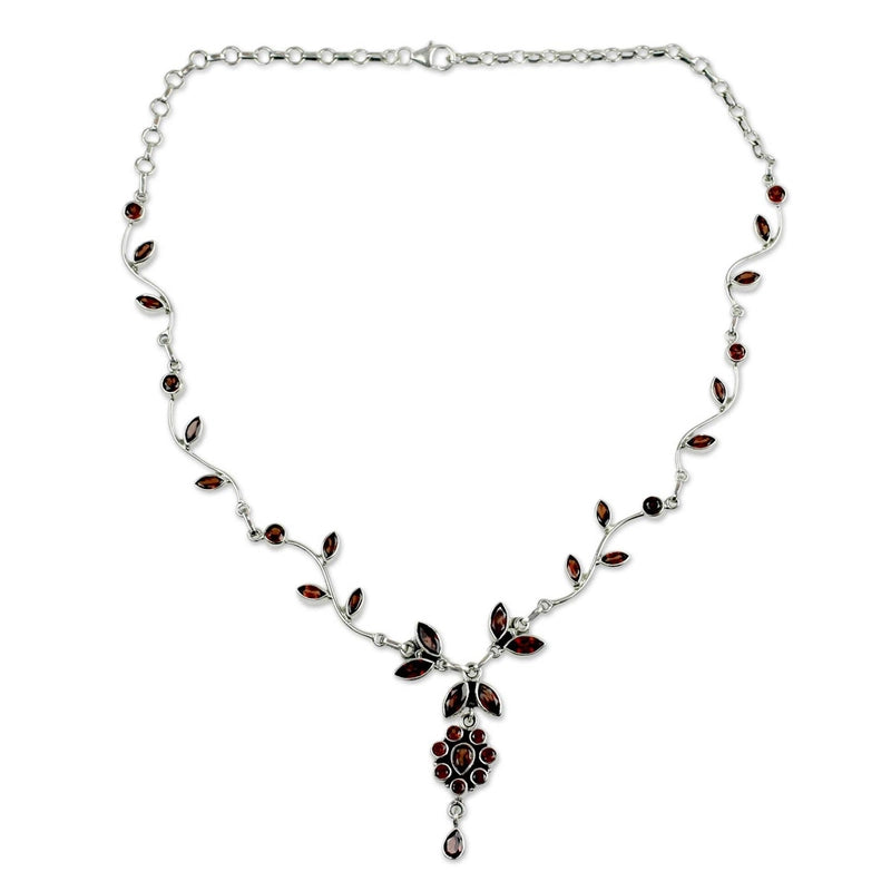 Floral Jewellery In 925 Sterling Silver and Garnet Necklace For Wedding & Anniversary