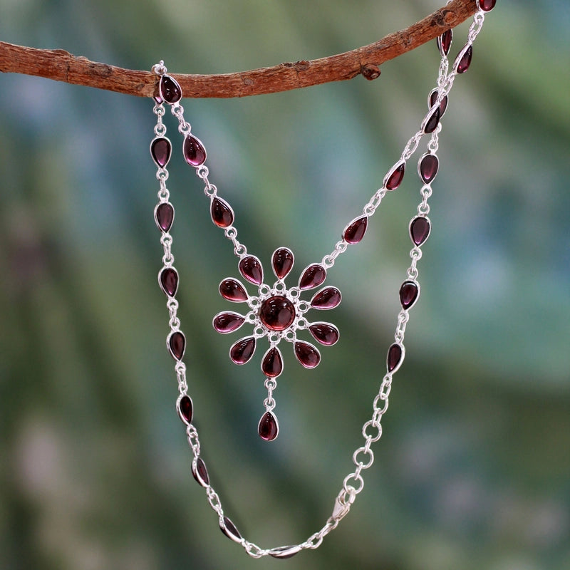 Garnet Necklace 925 Sterling silver, Natural Garnet stones, Handmade Necklace, Neclace For Wedding