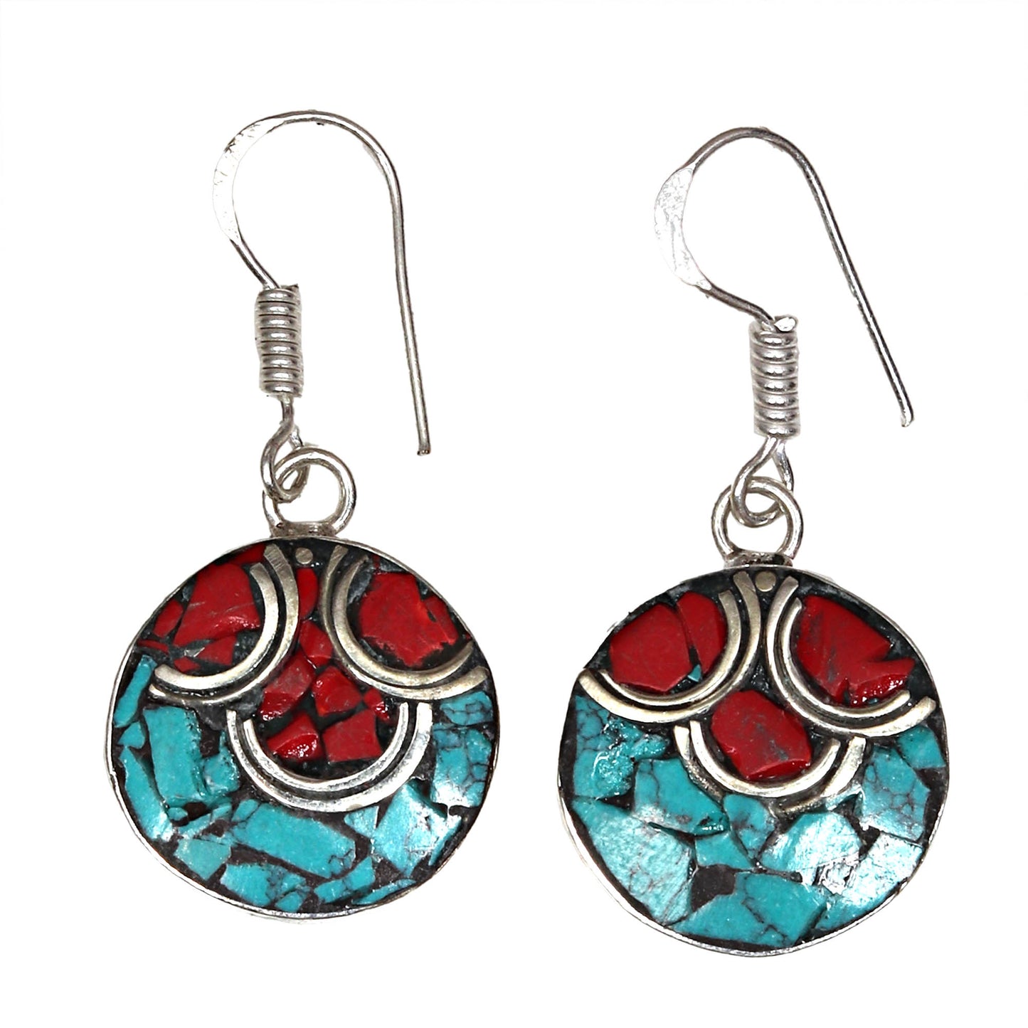 Nepali Jewelry Hnadmade 925 Sterling Silver Jewelry Gift For Her Natural Red Coral & Blue Tibetan Turquoise Earring