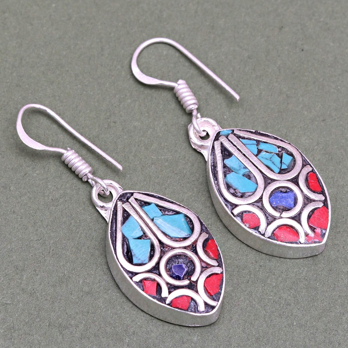 Added Added Added Added Added Added Nepali Jewelry Earrings For Women's Unisex , Handmade Earrings ,Gift For Her, Red Coral,Tibetan Turquoise Jewelry Earrings