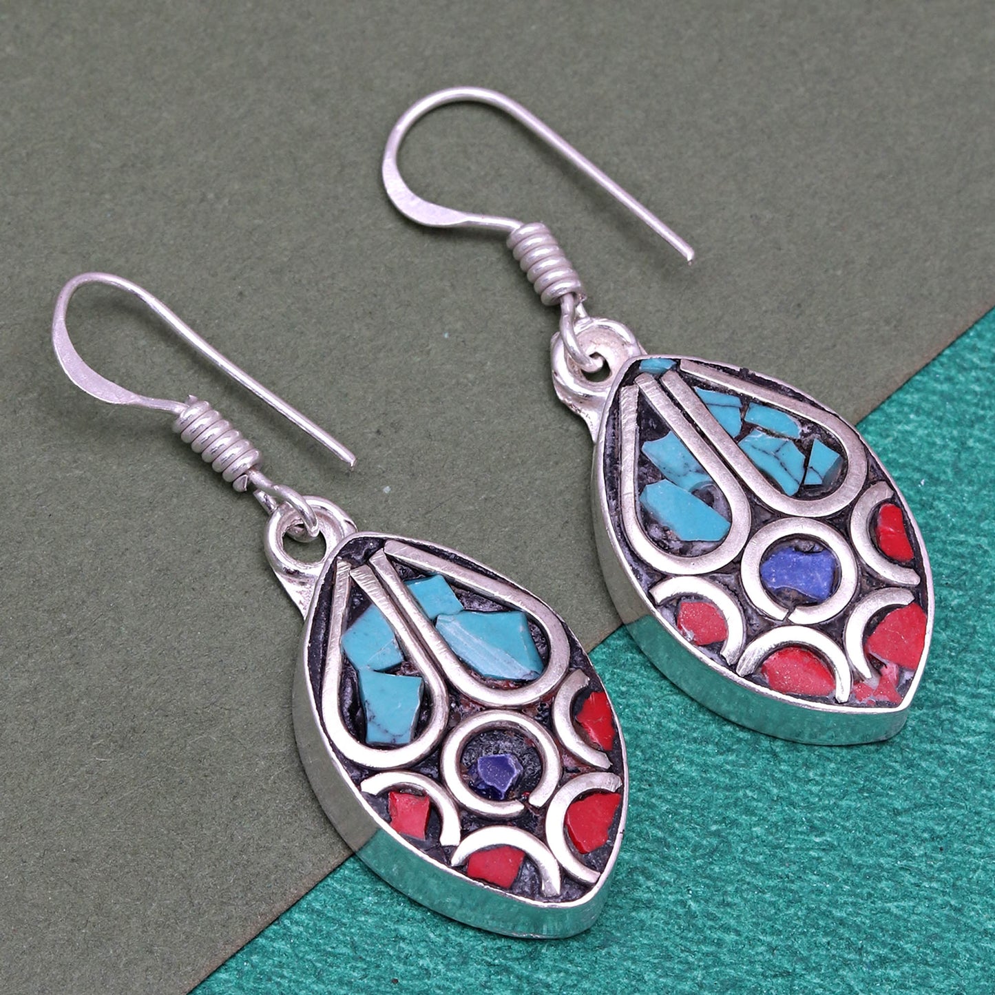 Added Added Added Added Added Added Nepali Jewelry Earrings For Women's Unisex , Handmade Earrings ,Gift For Her, Red Coral,Tibetan Turquoise Jewelry Earrings